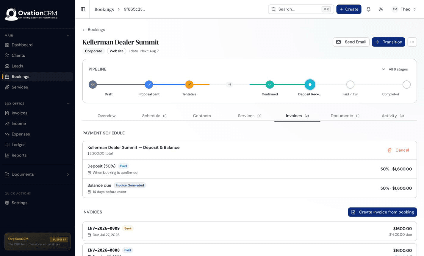 Deposit locks the date in OvationCRM