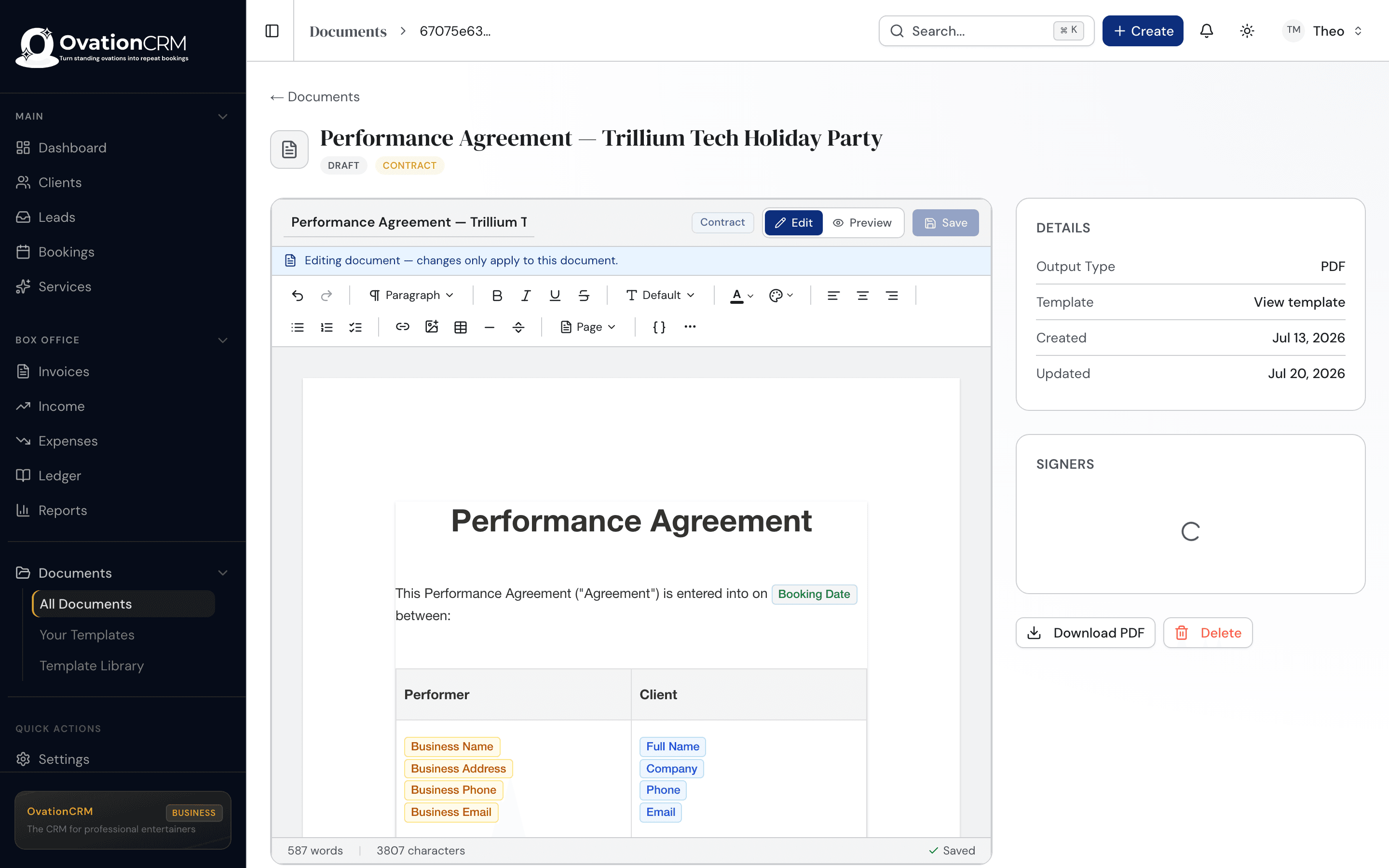Contracts & Documents in OvationCRM