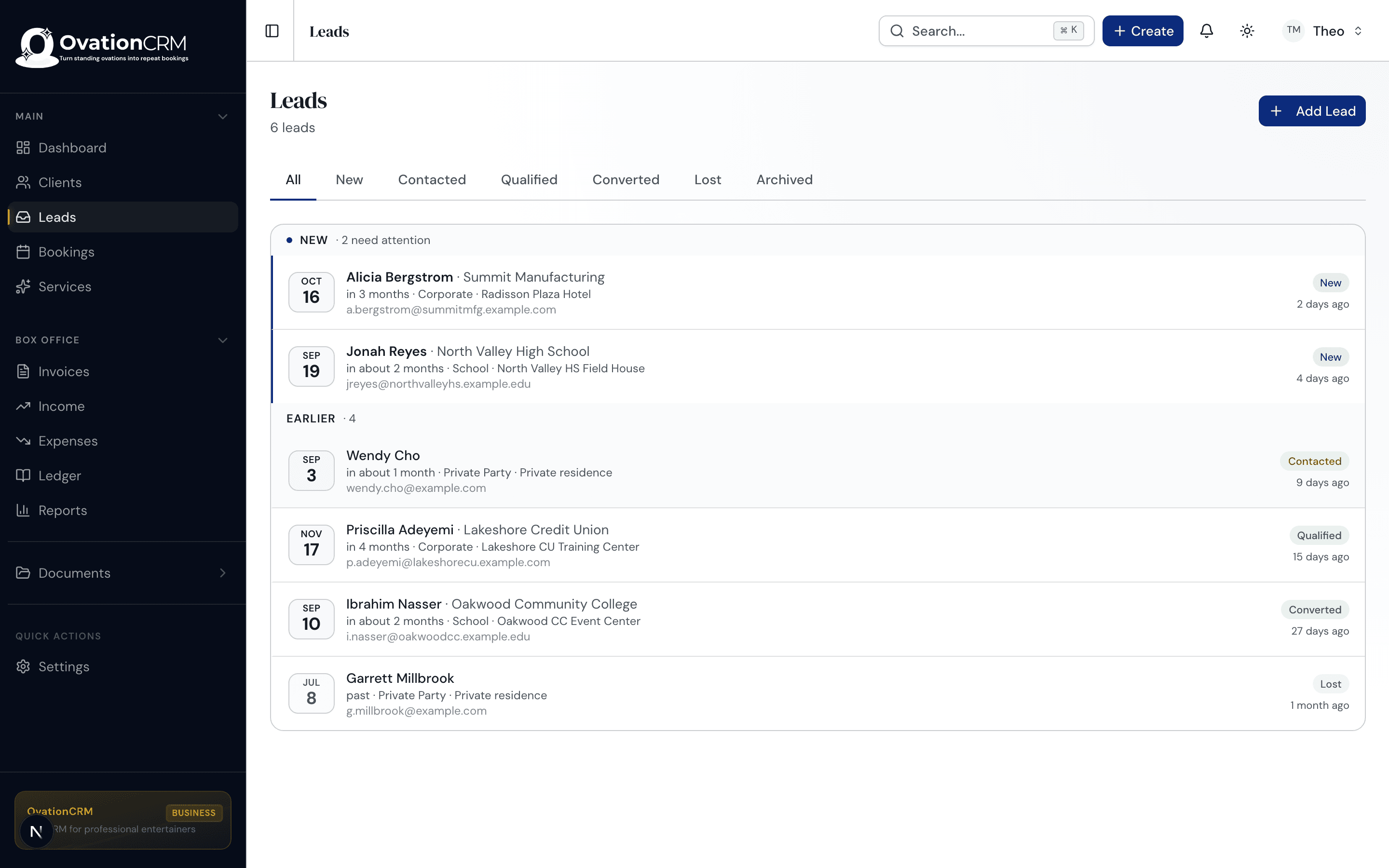 Inquiry Inbox in OvationCRM